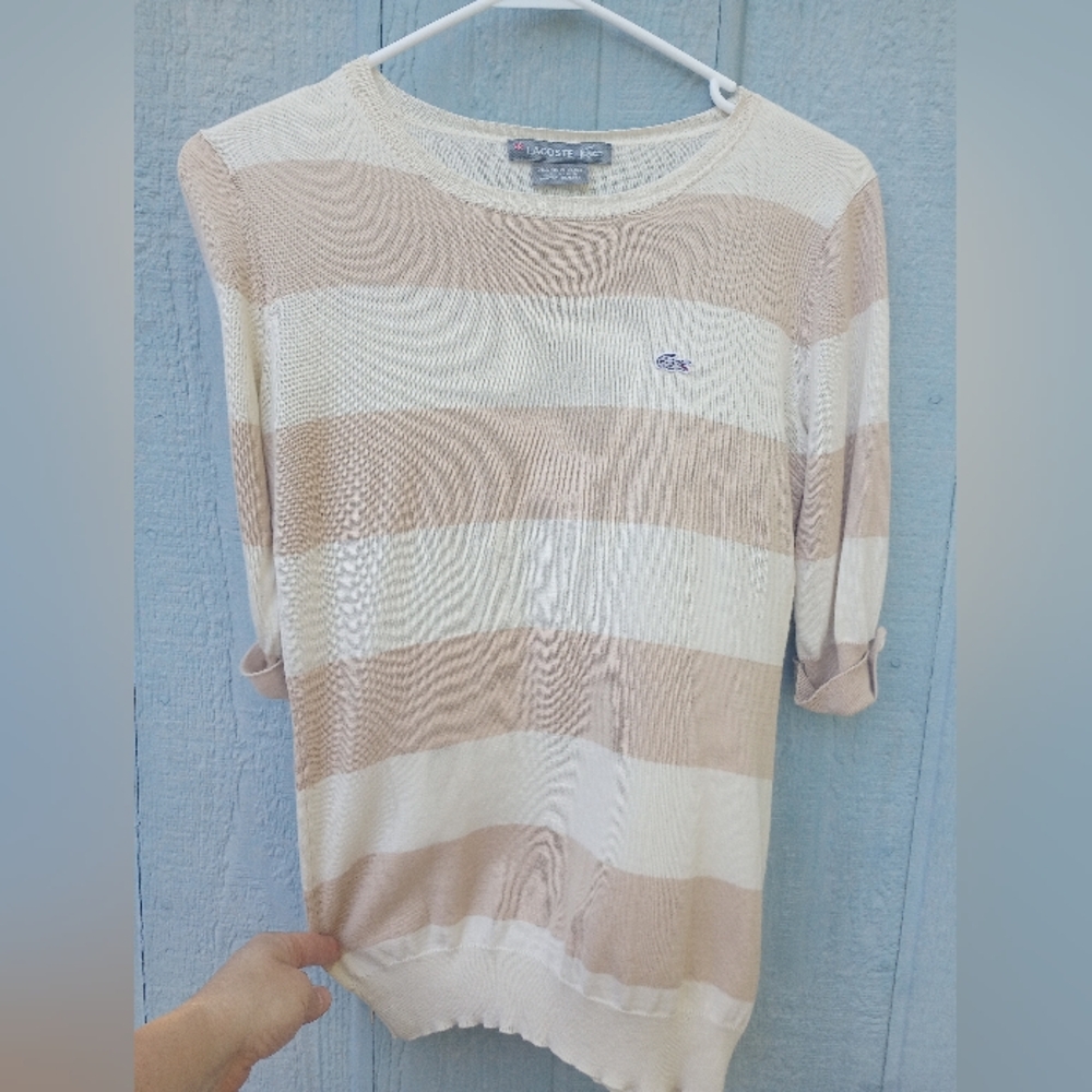 Lacoste Silk/Cashmere Blend Quarter Sleeve Tan/Cream